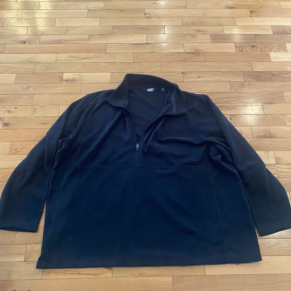Lands End Mens 3XL Navy‎ Blue Quarter Zip Fleece Pullover Mock Neck Sweater